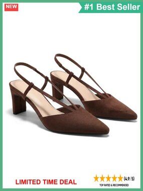 Women's Slingback Pumps Chunky Heel Pointed Toe Faux Suede Dress Shoes